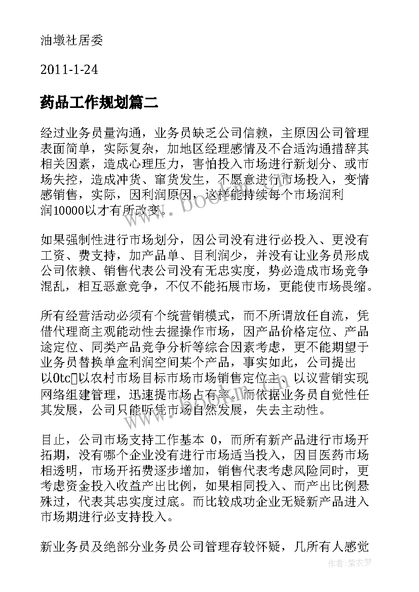 2023年药品工作规划(精选5篇)