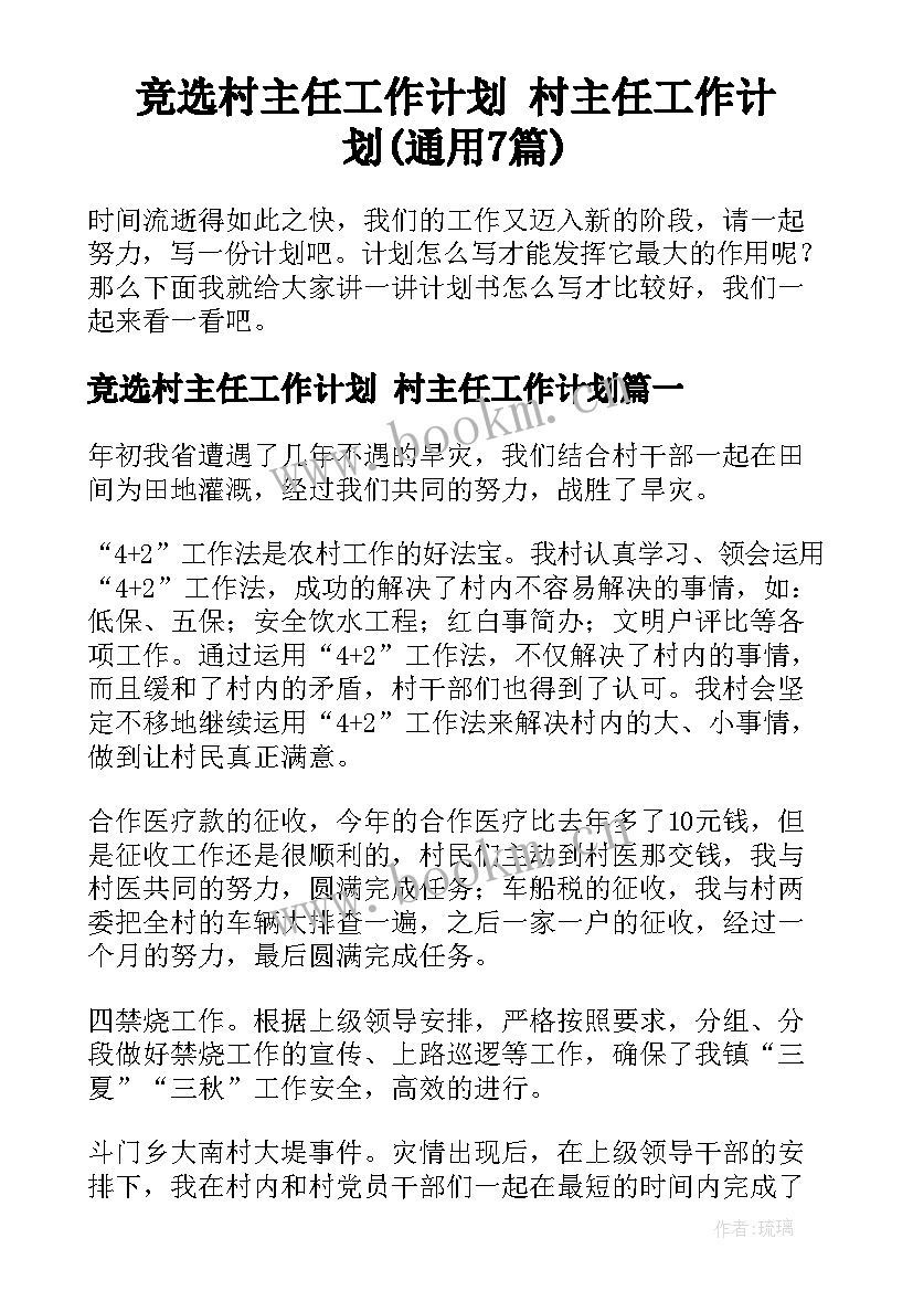 竞选村主任工作计划 村主任工作计划(通用7篇)