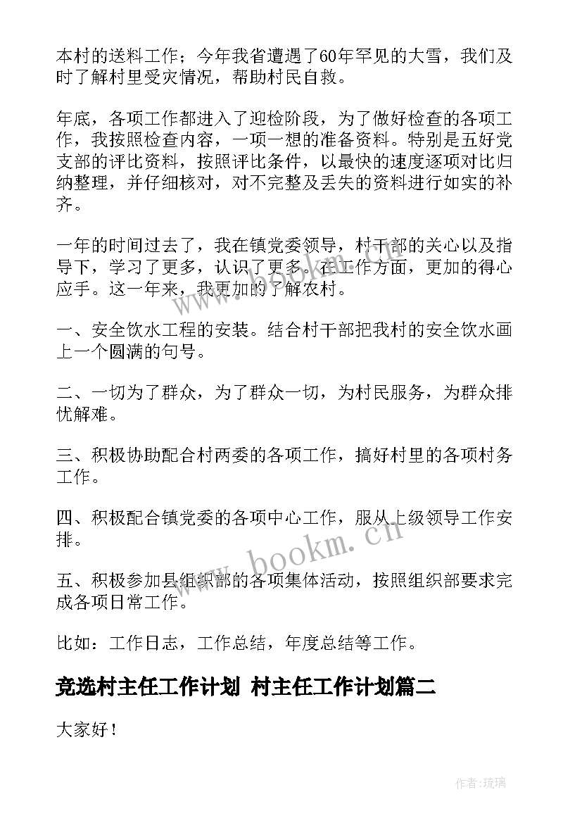 竞选村主任工作计划 村主任工作计划(通用7篇)