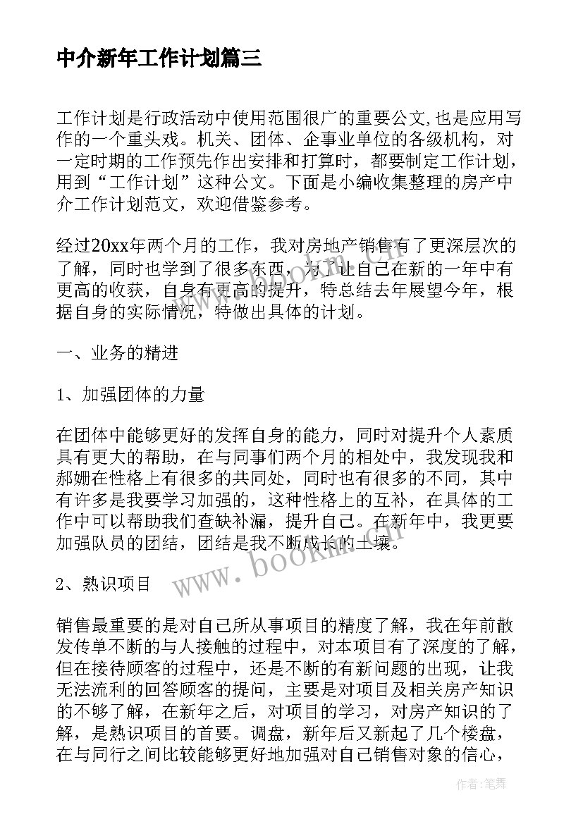 中介新年工作计划(精选7篇)