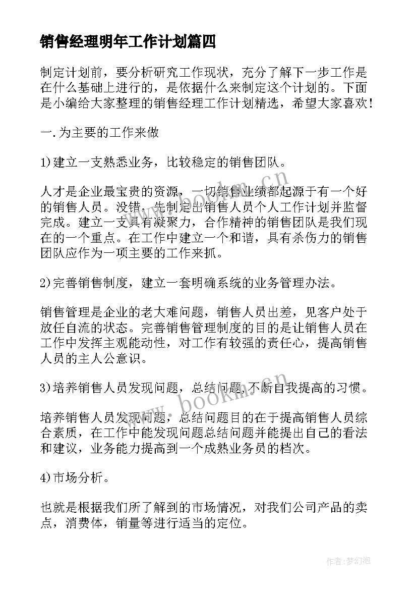 最新销售经理明年工作计划(通用9篇)