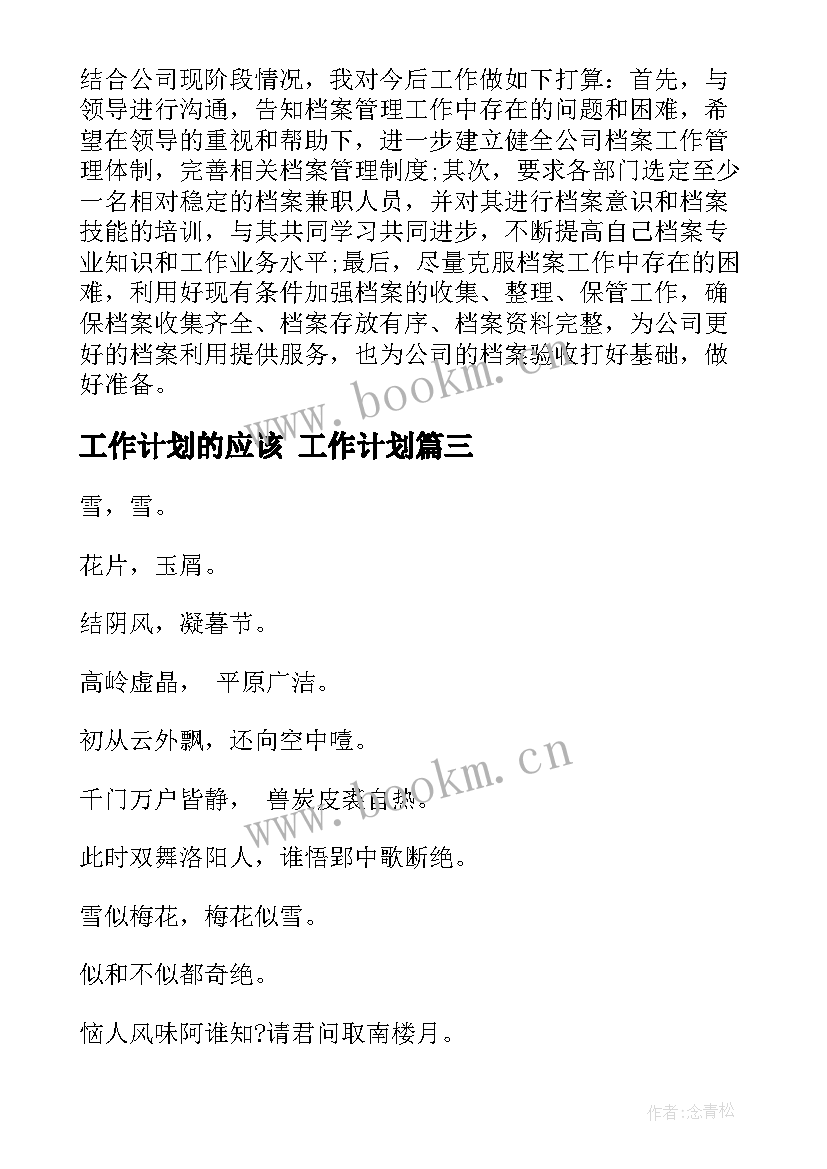 工作计划的应该 工作计划(精选7篇)