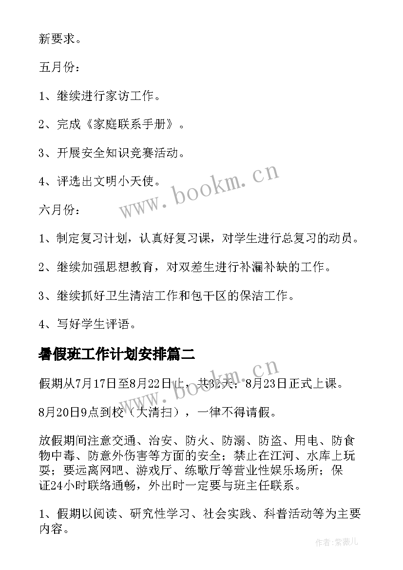 暑假班工作计划安排(汇总9篇)