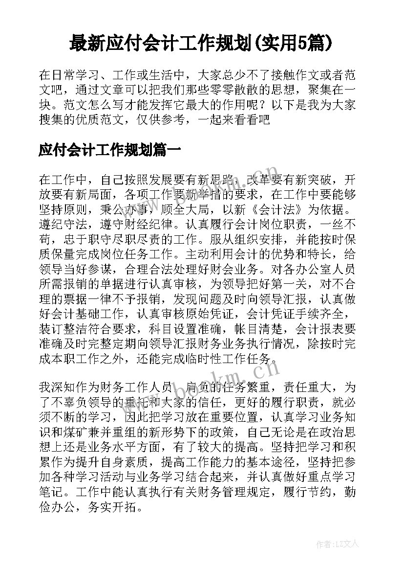 最新应付会计工作规划(实用5篇)