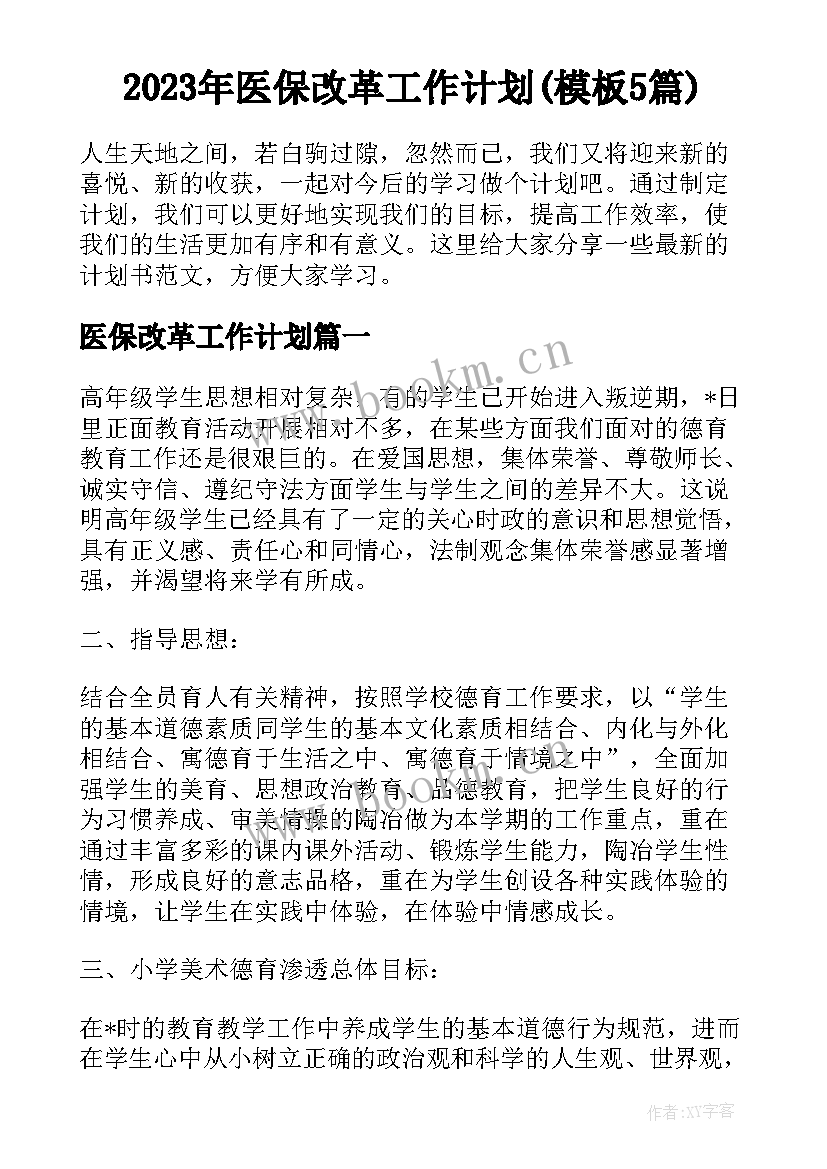 2023年医保改革工作计划(模板5篇)