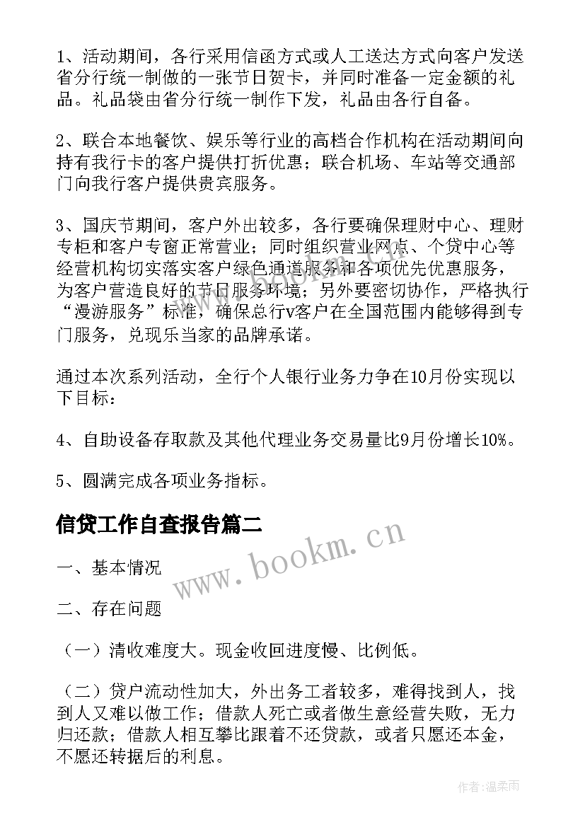 信贷工作自查报告(精选5篇)