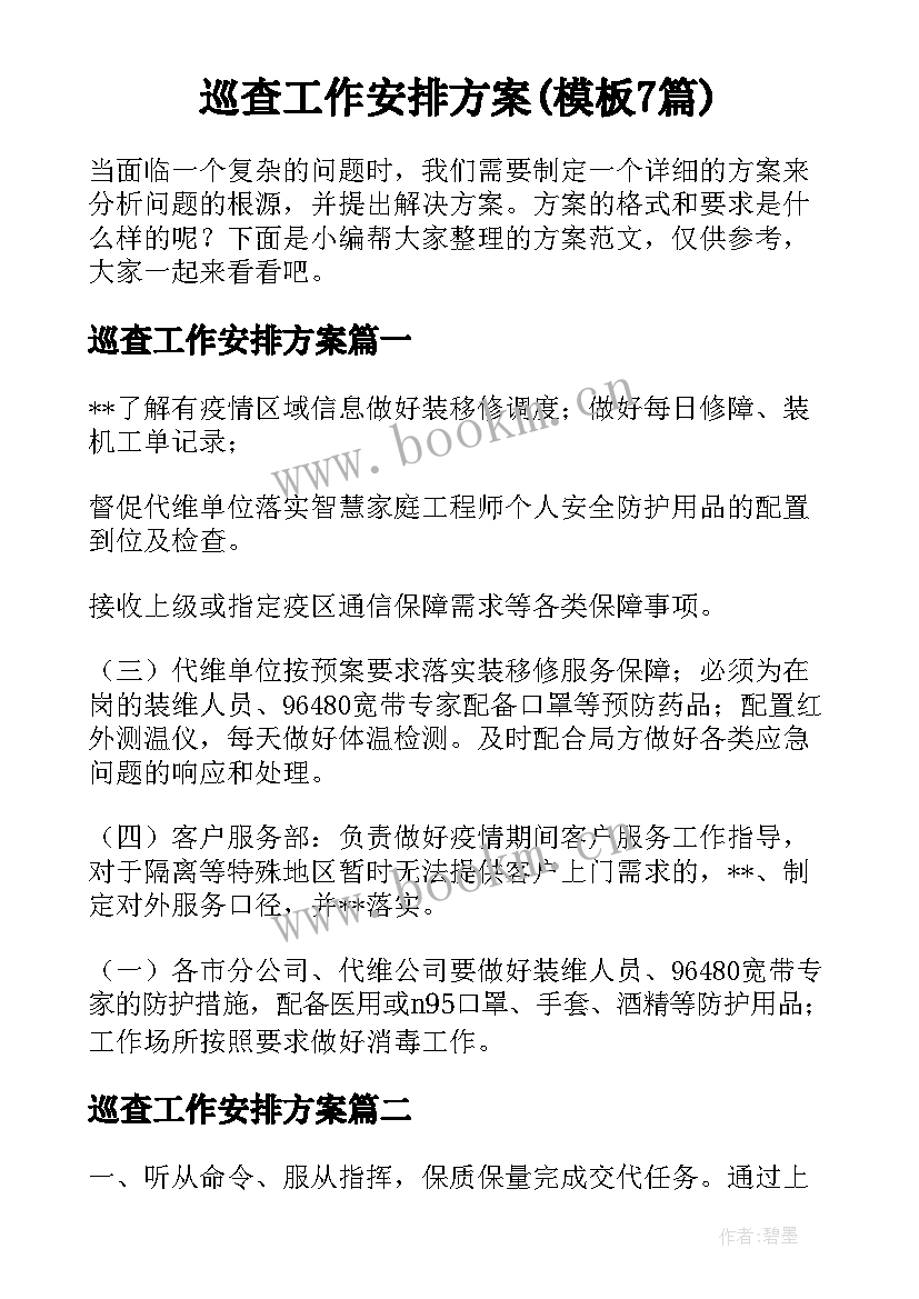 巡查工作安排方案(模板7篇)