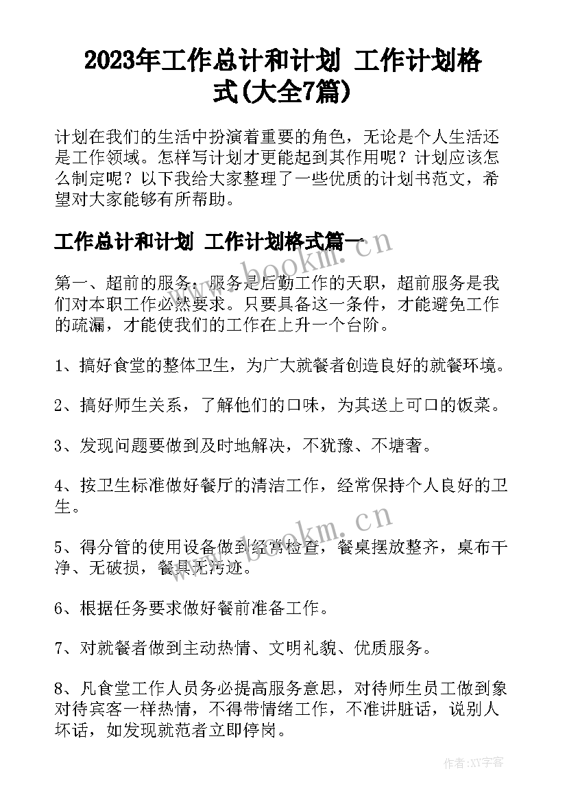 2023年工作总计和计划 工作计划格式(大全7篇)