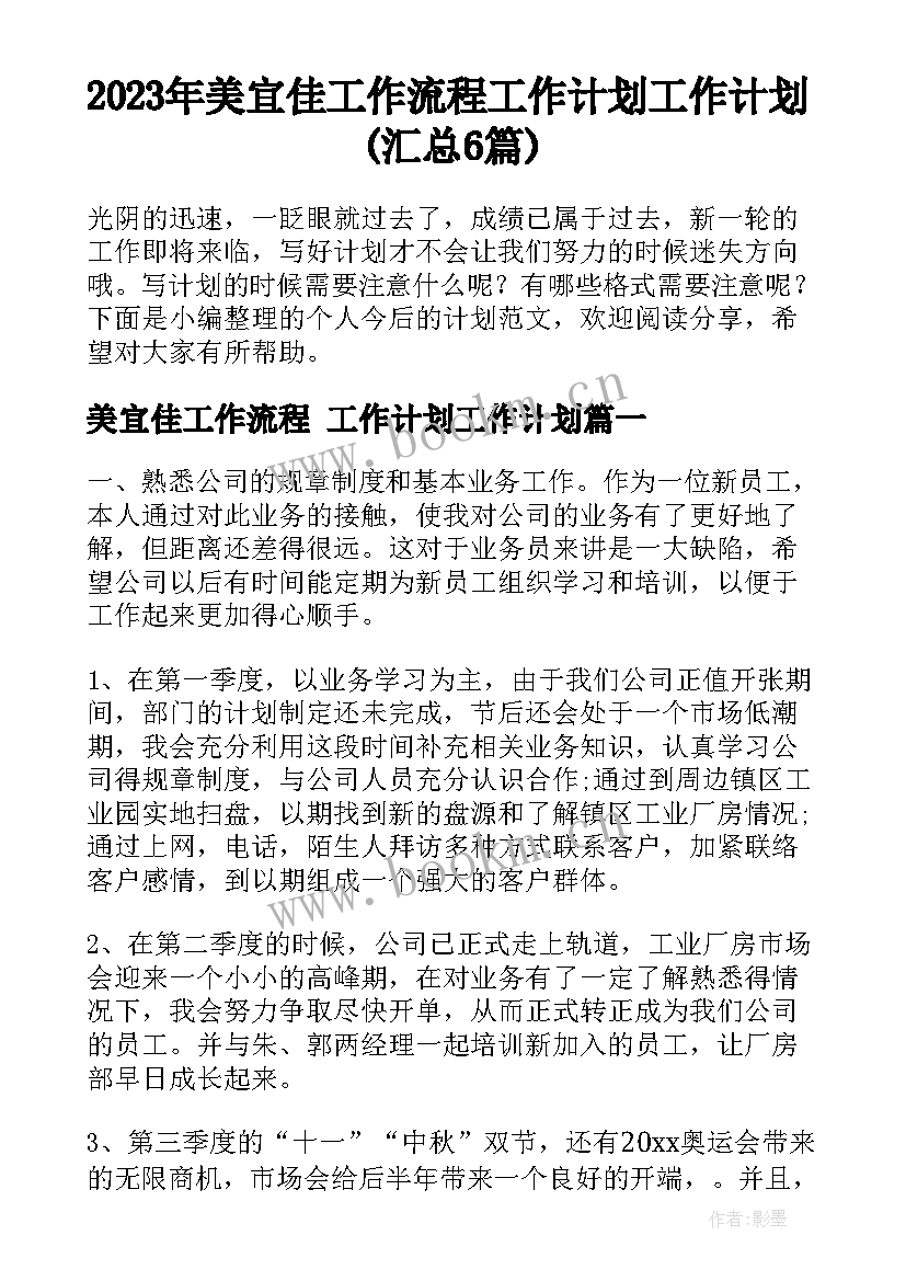 2023年美宜佳工作流程 工作计划工作计划(汇总6篇)