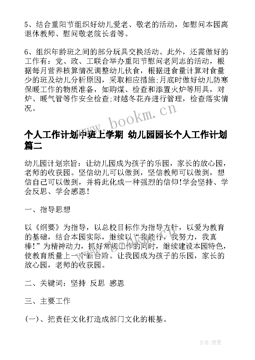 个人工作计划中班上学期 幼儿园园长个人工作计划(优质7篇)