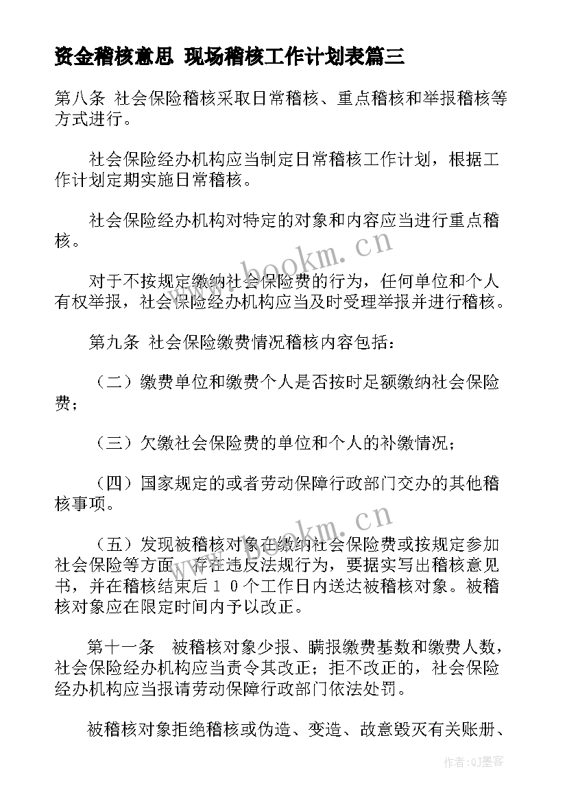 资金稽核意思 现场稽核工作计划表(大全10篇)