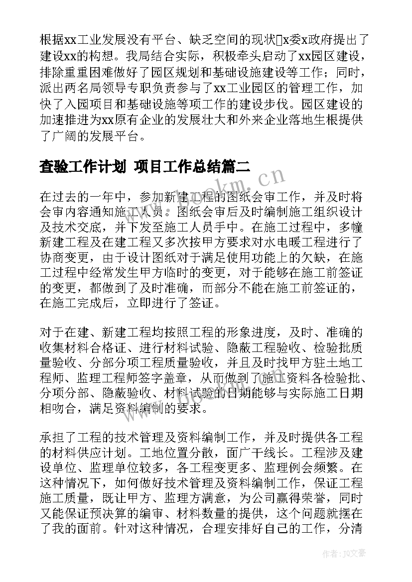 查验工作计划 项目工作总结(优质6篇)