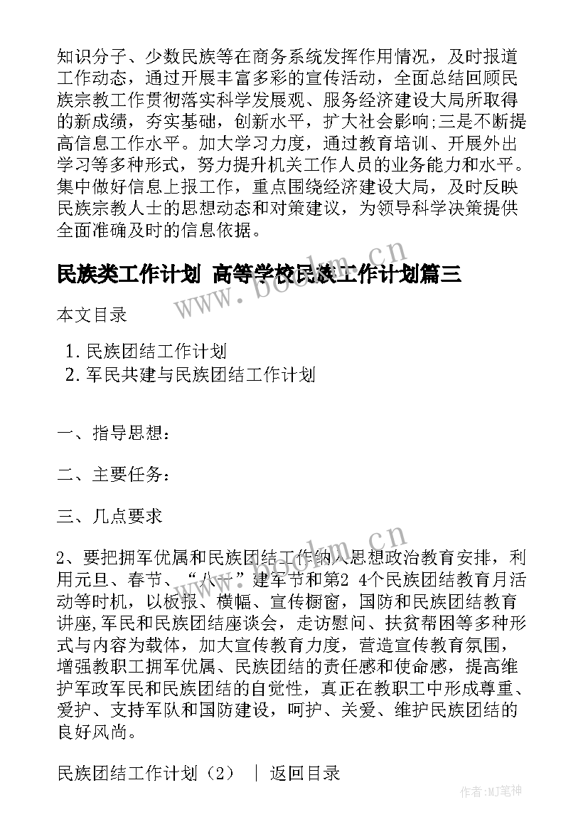 民族类工作计划 高等学校民族工作计划(优质7篇)