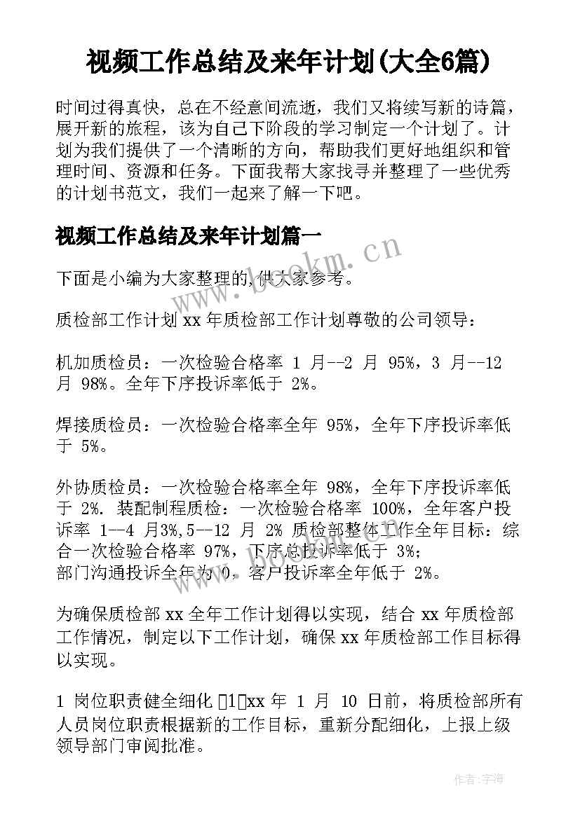 视频工作总结及来年计划(大全6篇)