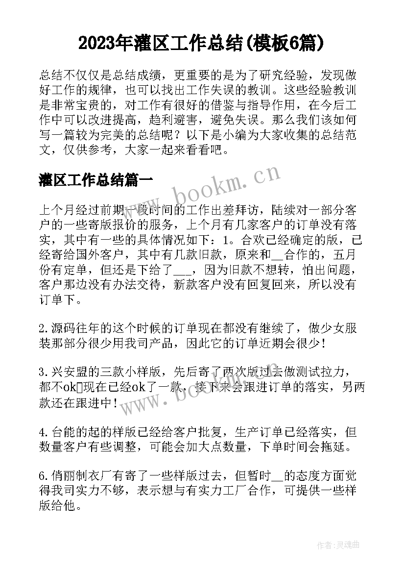 2023年灌区工作总结(模板6篇)