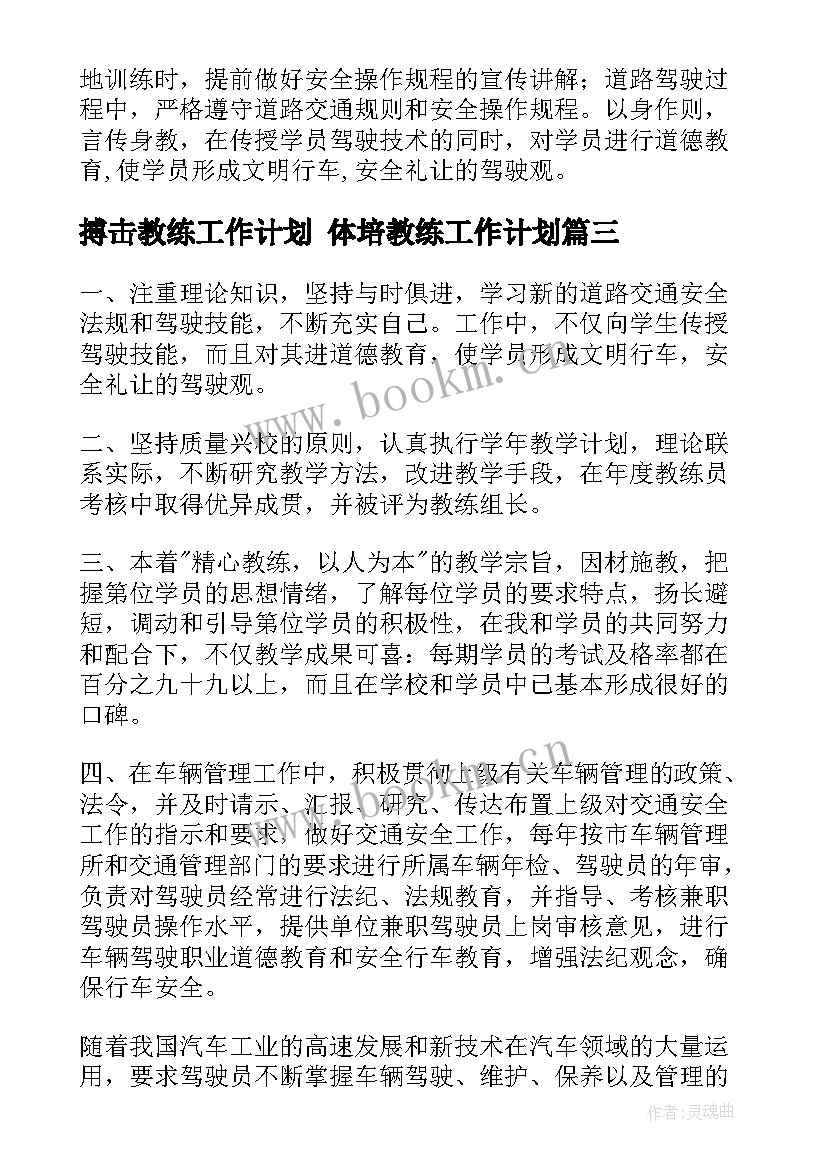 2023年搏击教练工作计划 体培教练工作计划(模板6篇)