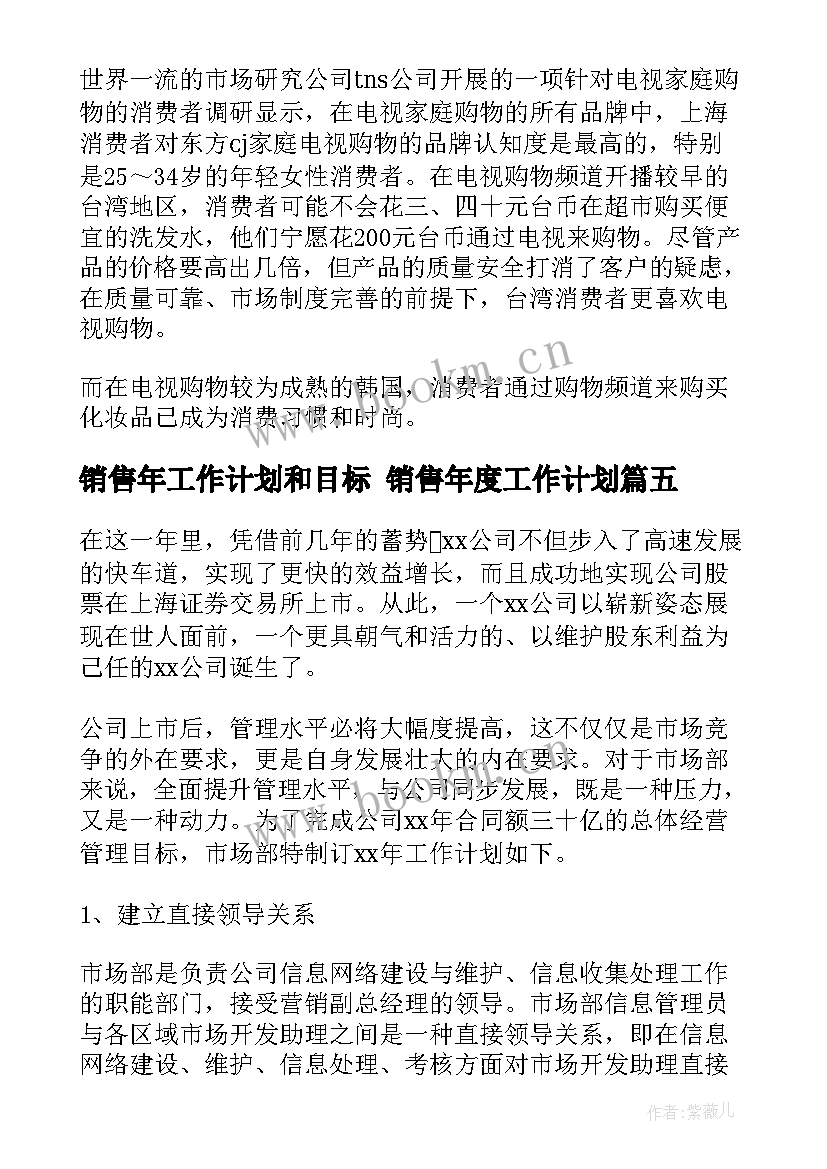 最新销售年工作计划和目标 销售年度工作计划(汇总5篇)