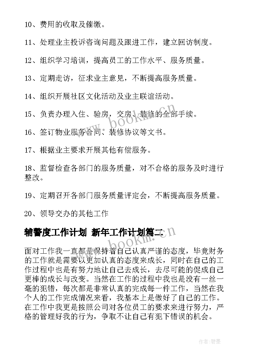 辅警度工作计划 新年工作计划(大全9篇)