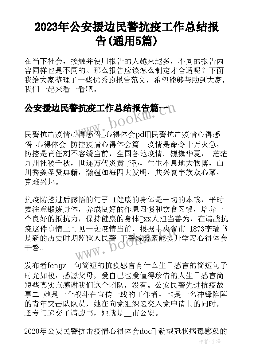 2023年公安援边民警抗疫工作总结报告(通用5篇)