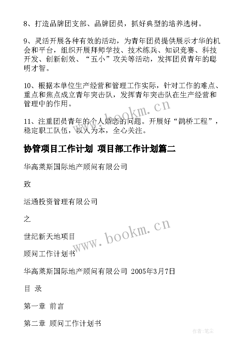 协管项目工作计划 项目部工作计划(模板9篇)