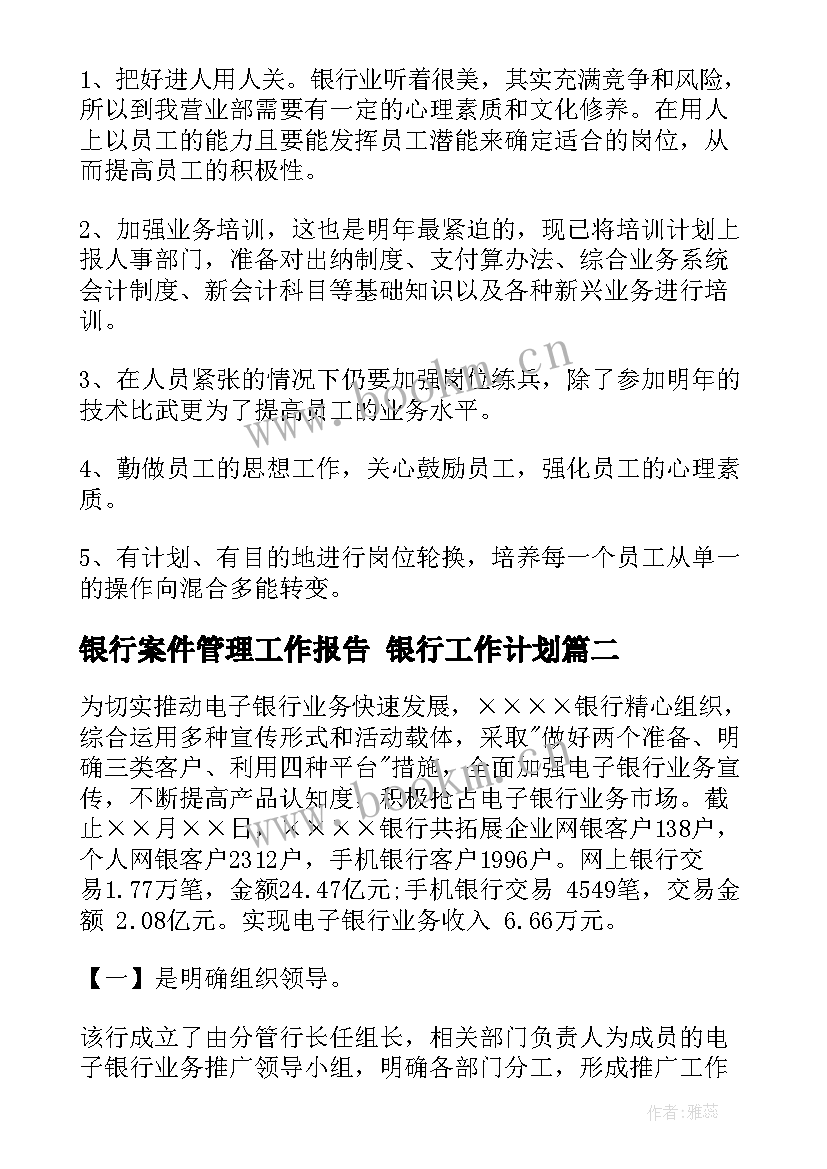 2023年银行案件管理工作报告 银行工作计划(精选10篇)