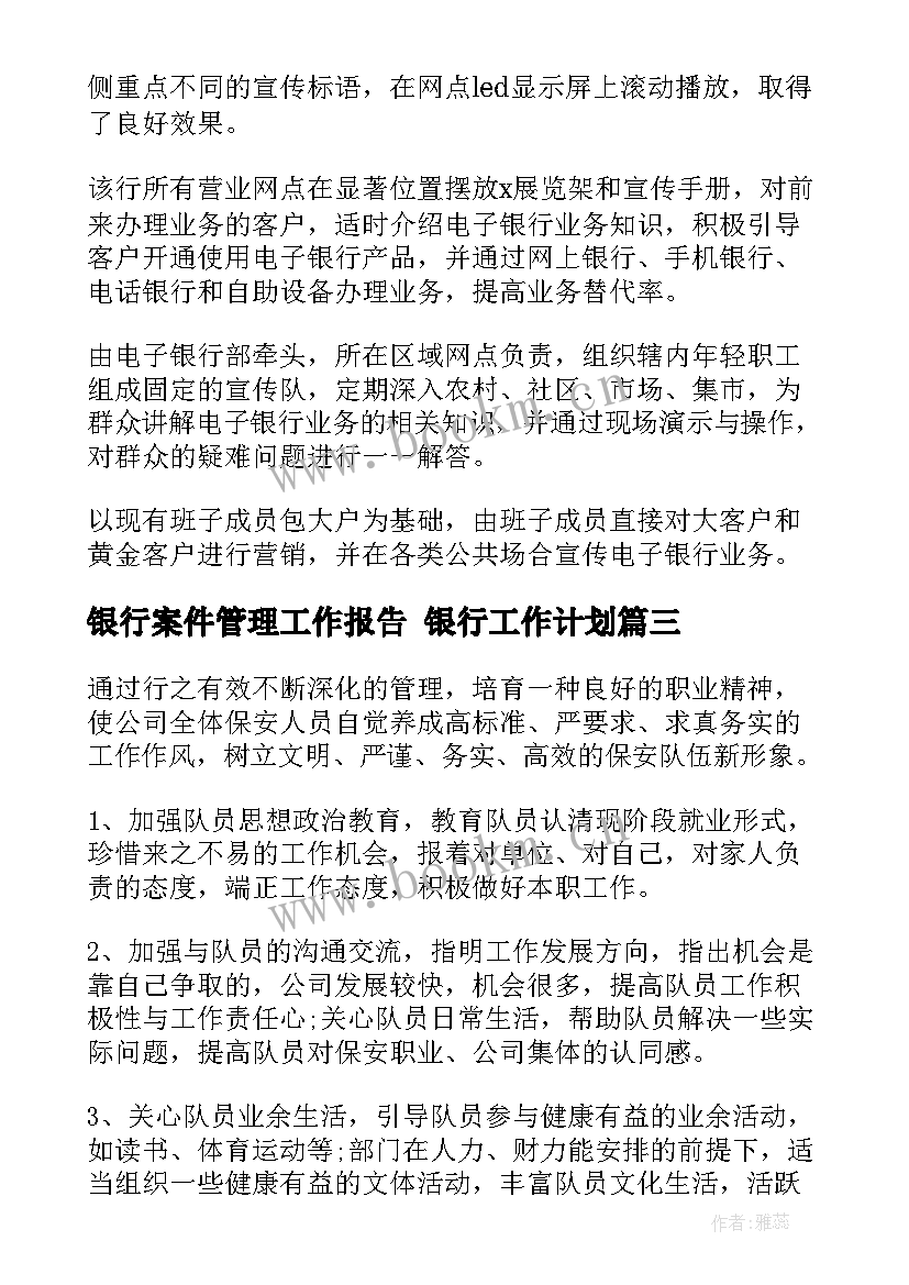 2023年银行案件管理工作报告 银行工作计划(精选10篇)