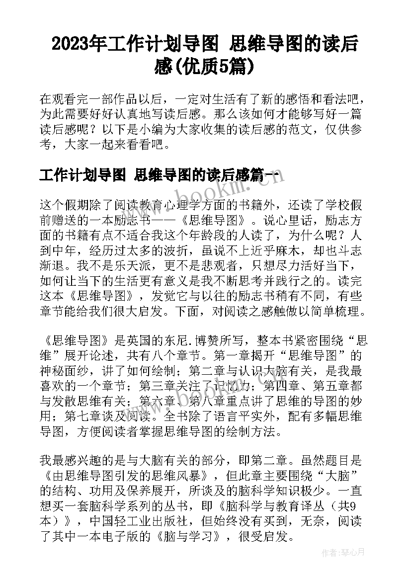 2023年工作计划导图 思维导图的读后感(优质5篇)