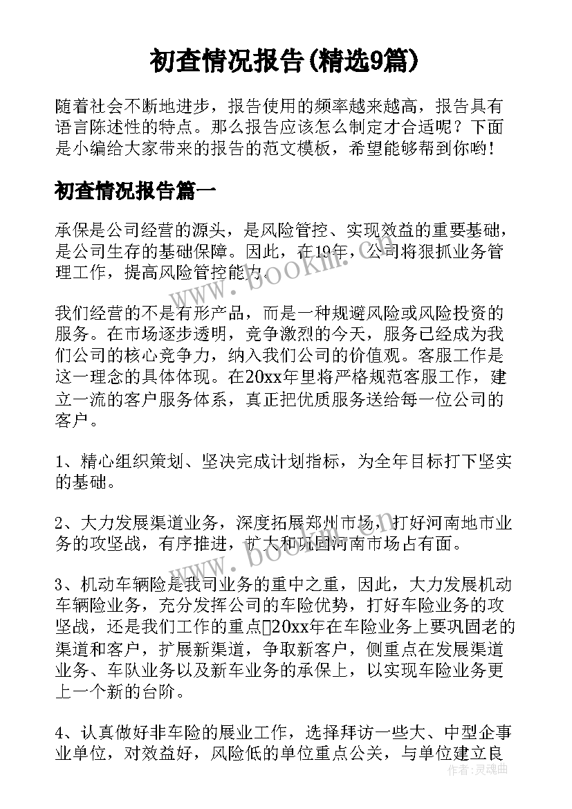 初查情况报告(精选9篇)