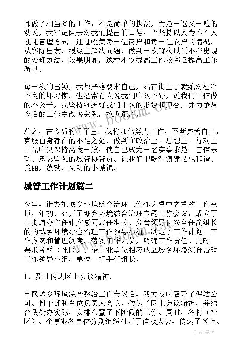 城管工作计划(精选5篇)