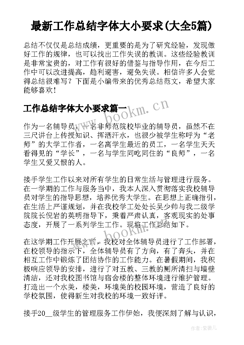 最新工作总结字体大小要求(大全5篇)