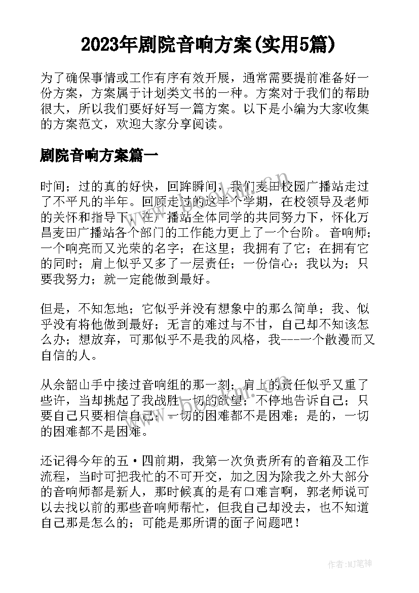 2023年剧院音响方案(实用5篇)