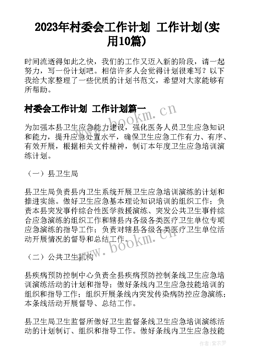 2023年村委会工作计划 工作计划(实用10篇)