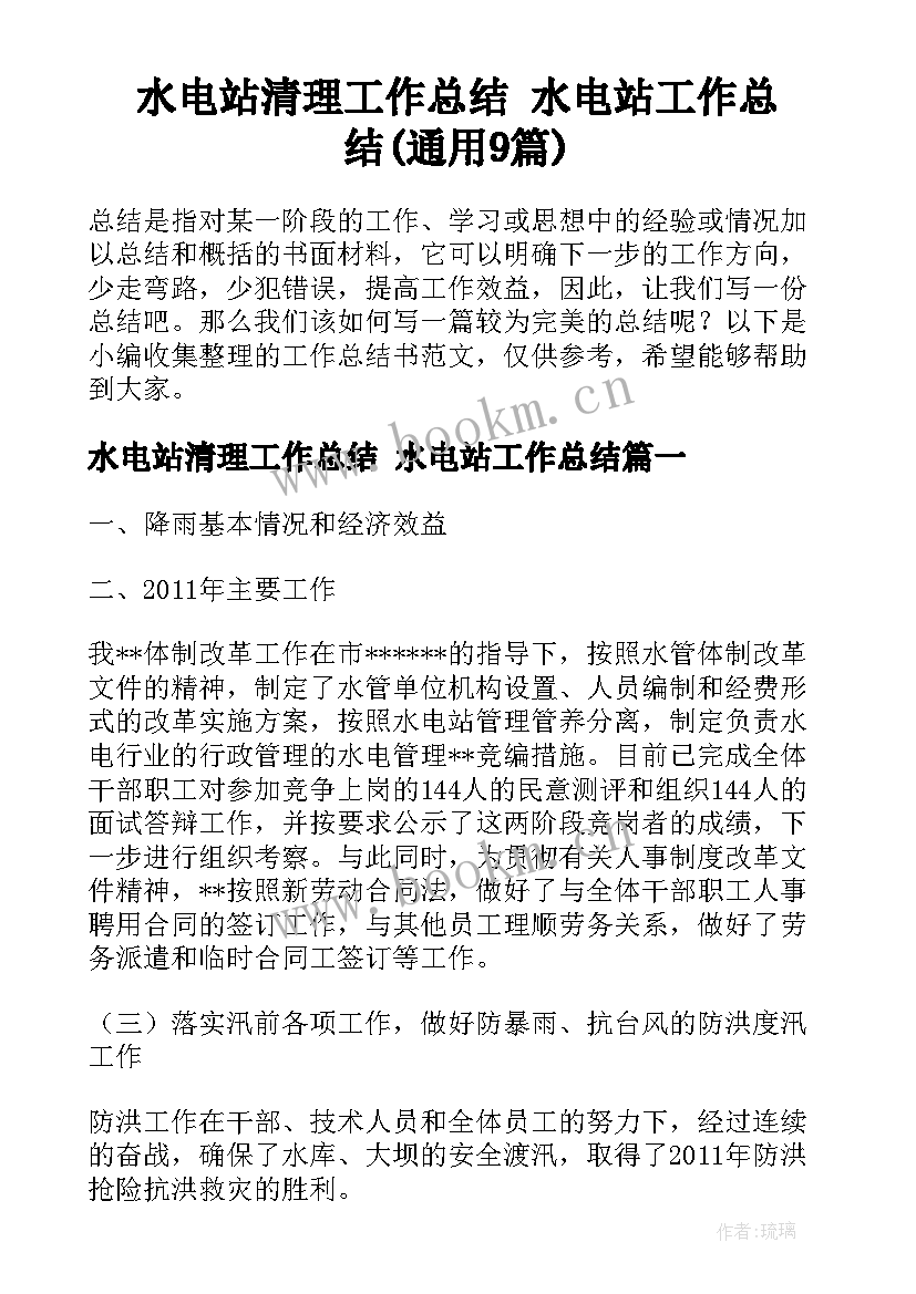 水电站清理工作总结 水电站工作总结(通用9篇)