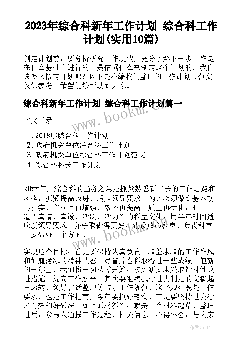 2023年综合科新年工作计划 综合科工作计划(实用10篇)