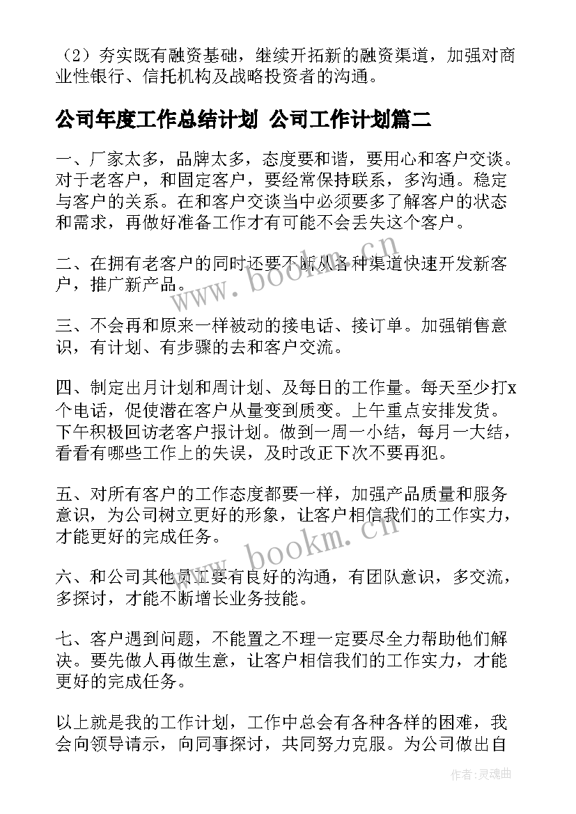 公司年度工作总结计划 公司工作计划(优质9篇)