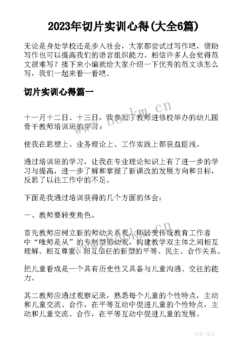 2023年切片实训心得(大全6篇)