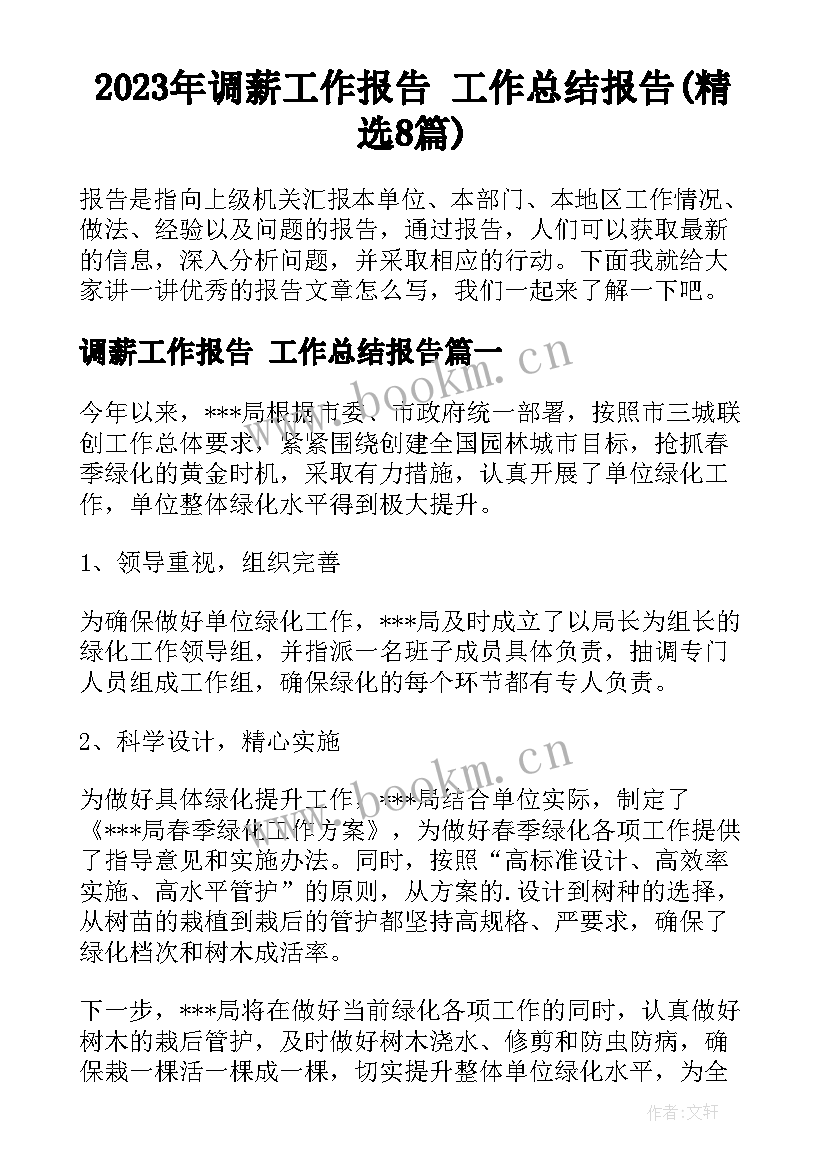 2023年调薪工作报告 工作总结报告(精选8篇)