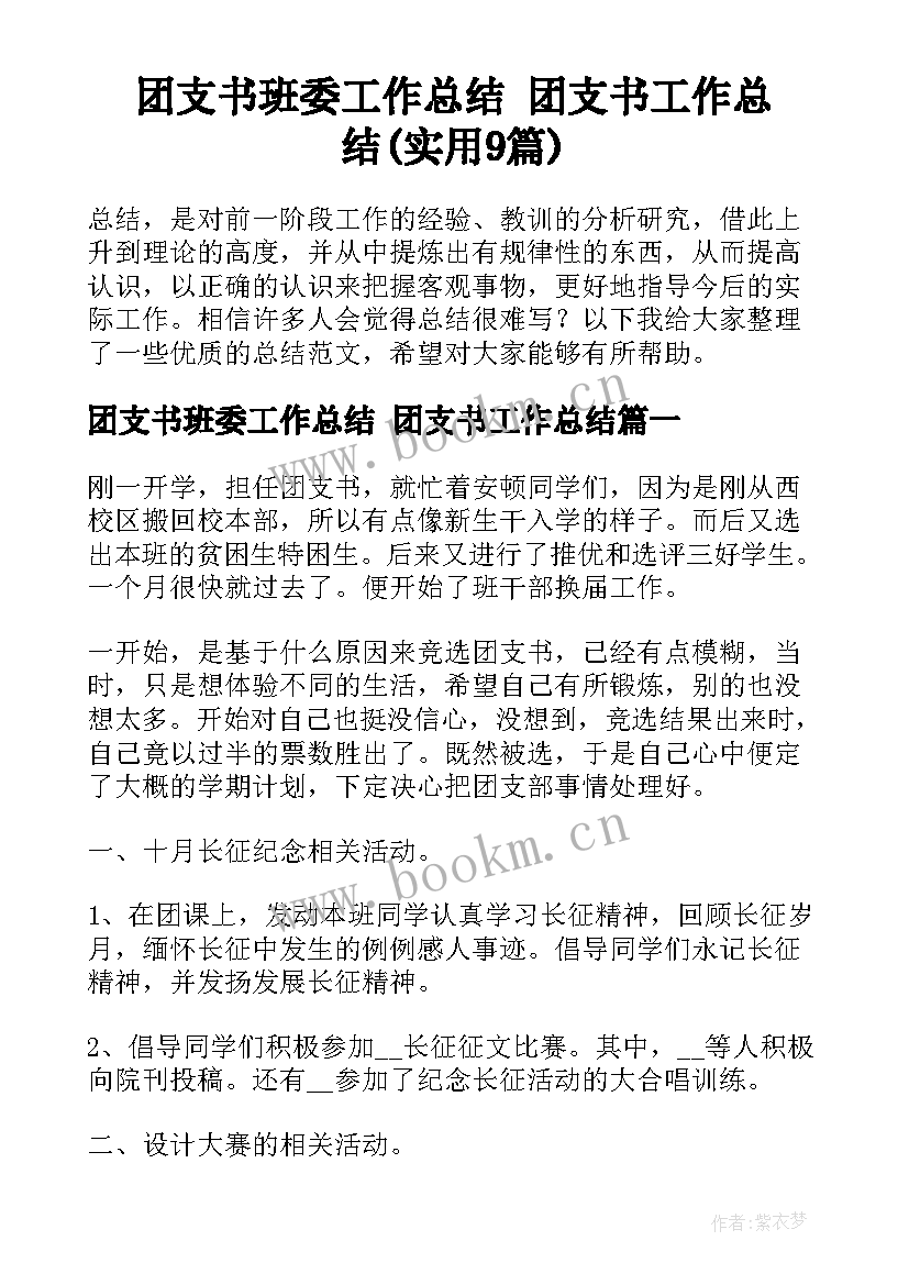 团支书班委工作总结 团支书工作总结(实用9篇)