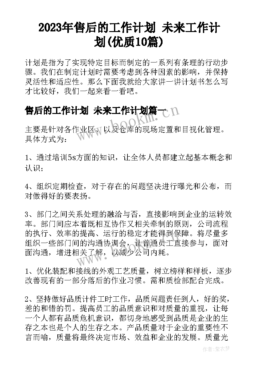 2023年售后的工作计划 未来工作计划(优质10篇)