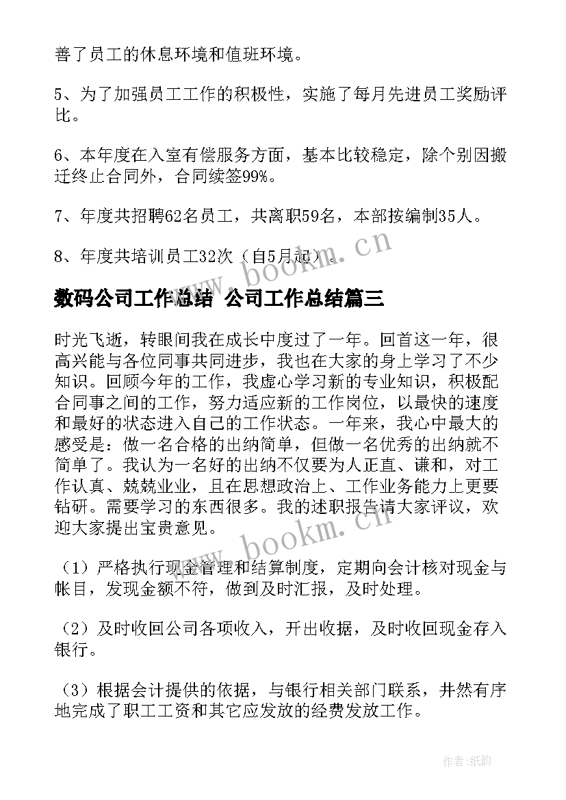 数码公司工作总结 公司工作总结(实用9篇)