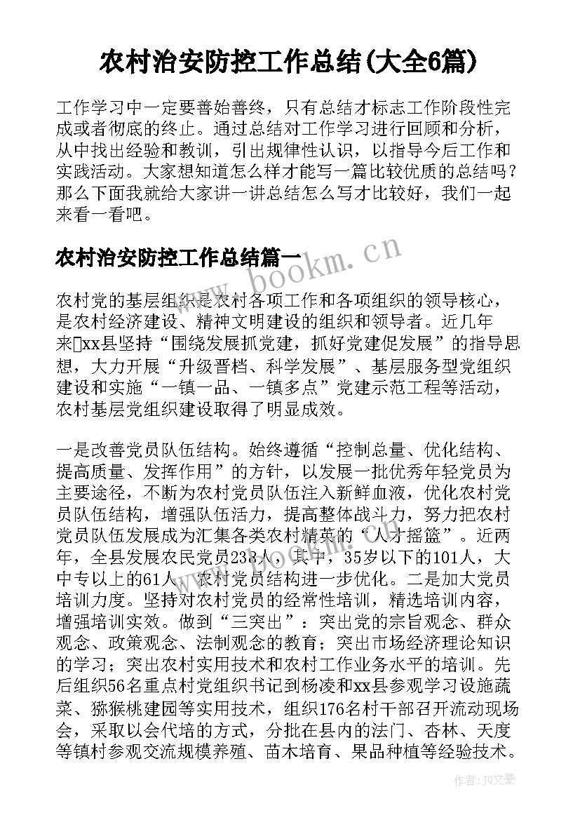 农村治安防控工作总结(大全6篇)