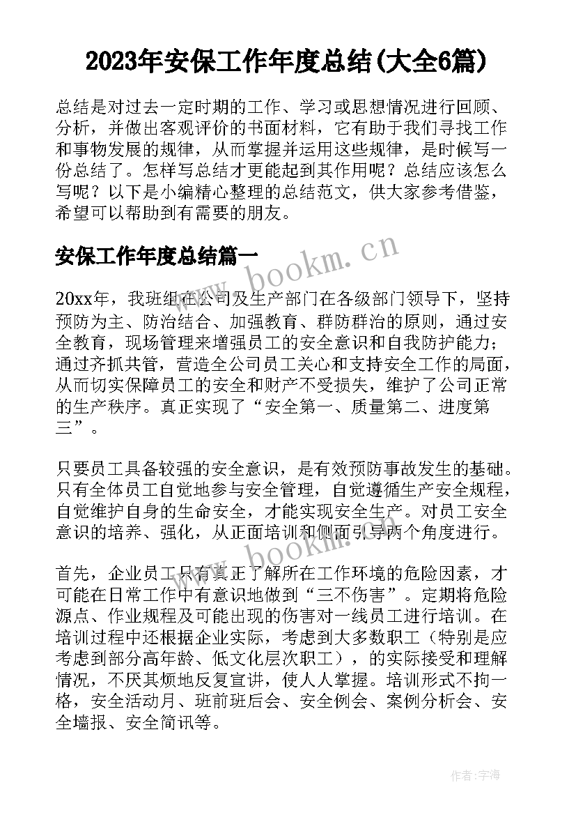 2023年安保工作年度总结(大全6篇)