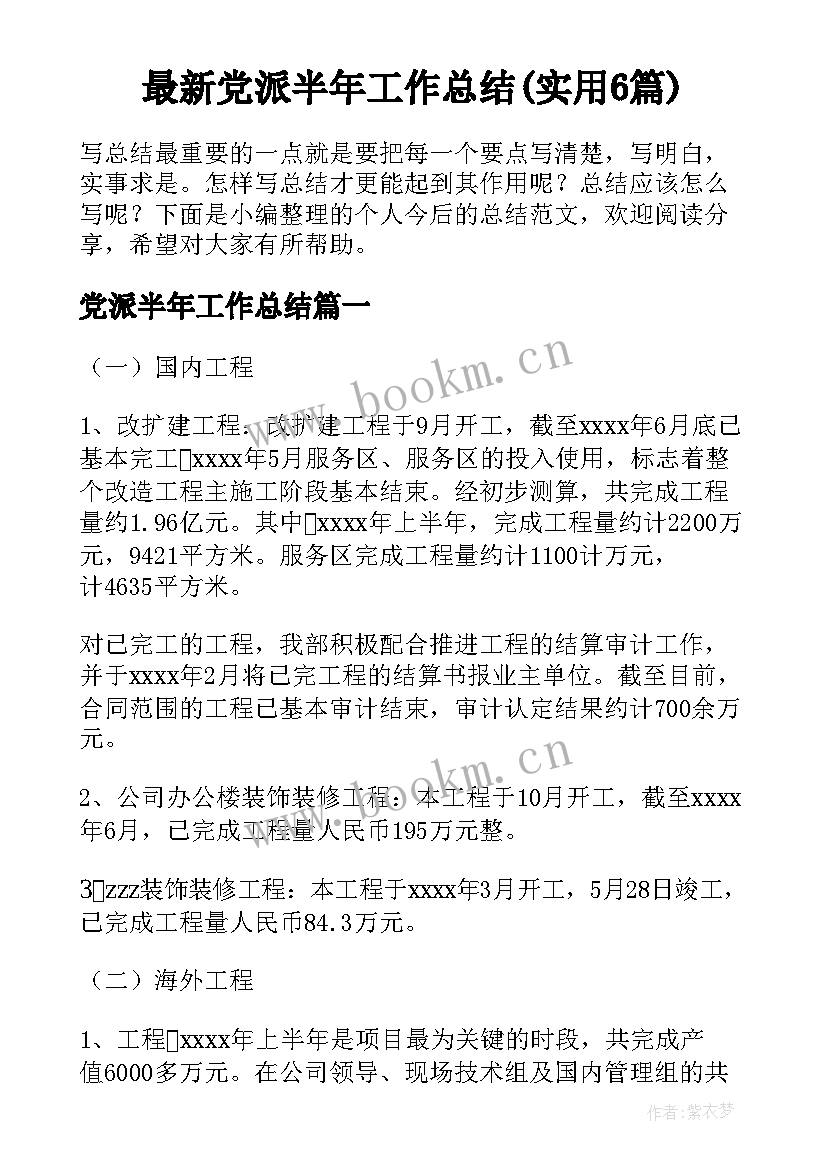 最新党派半年工作总结(实用6篇)