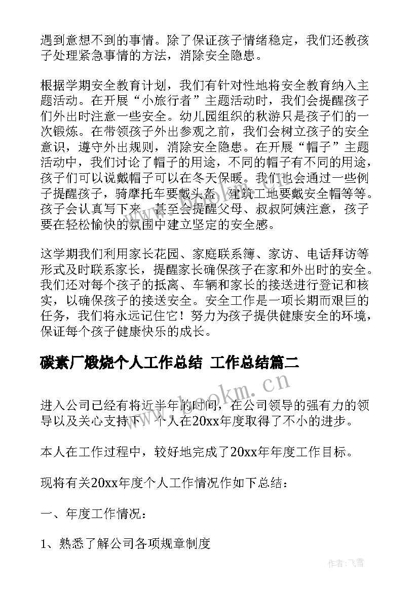 2023年碳素厂煅烧个人工作总结 工作总结(汇总10篇)