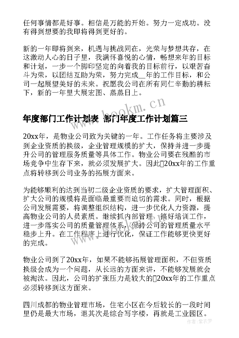 年度部门工作计划表 部门年度工作计划(实用8篇)