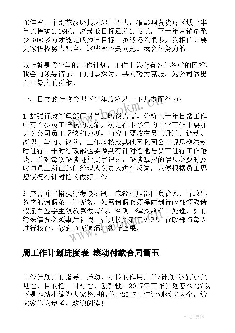 2023年周工作计划进度表 滚动付款合同(实用8篇)