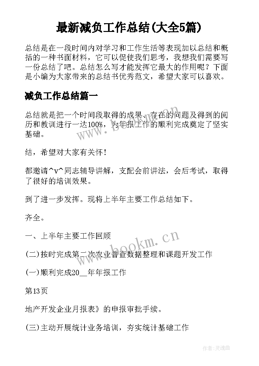 最新减负工作总结(大全5篇)