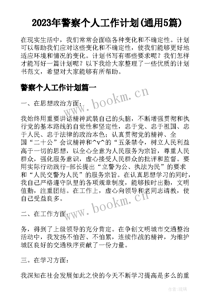 2023年警察个人工作计划(通用5篇)