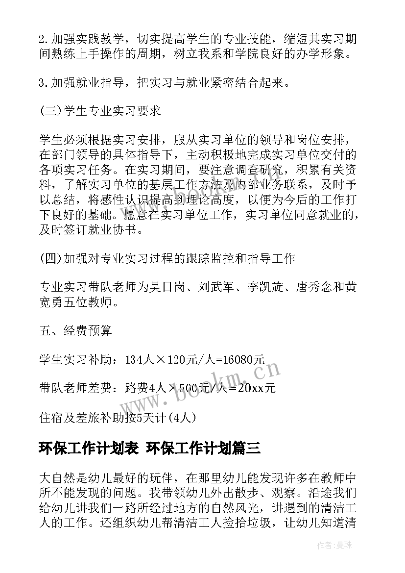 环保工作计划表 环保工作计划(实用7篇)