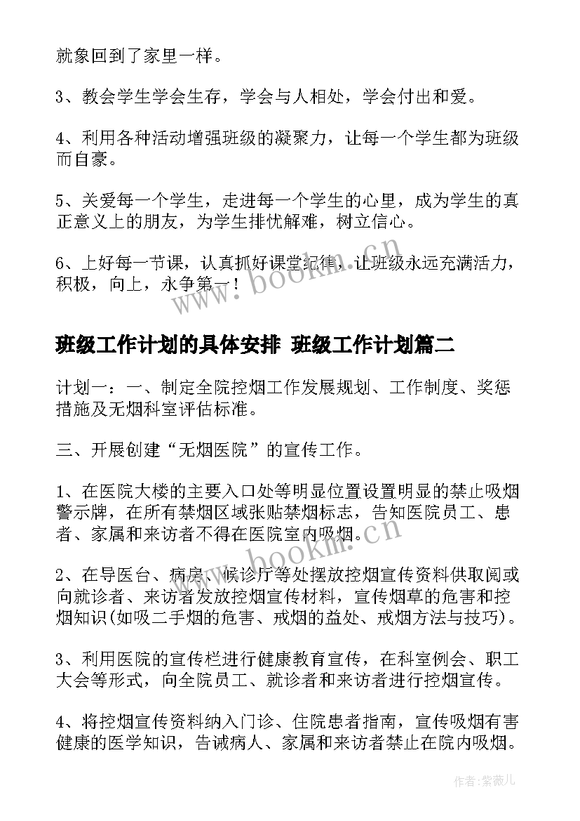 班级工作计划的具体安排 班级工作计划(模板7篇)